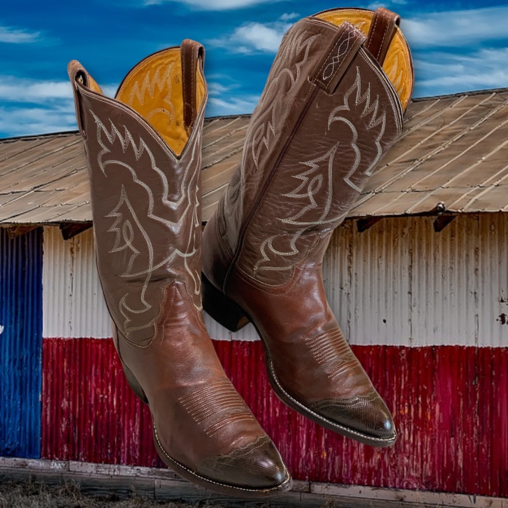 Vintage Tony Lama Black Label Cowboy Boots Mens Size 10D
